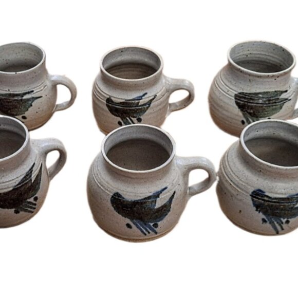 Set of 6 Hand Thrown Studio Pottery Stoneware 6 Ounce Mugs Never Used - Picture 1 of 6